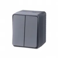 AtlasDesign Profi54 выключатель двухклавишный IP54 10 АХ, АНТРАЦИТ, Россия