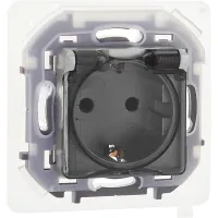 Розетка 1-местная с заземлением с защитными шторками и крышкой 16А IP44 алюминий INSPIRIA